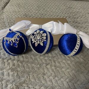 Handmade Elegant Blue and White/silver Ornaments with White Ribbon